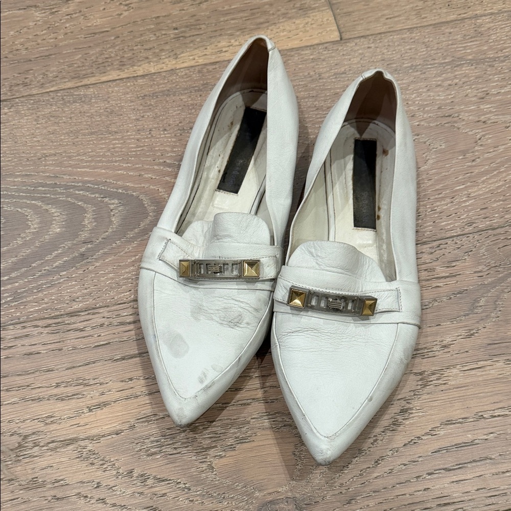 Proenza Schouler White Leather Flats with Gold Accents